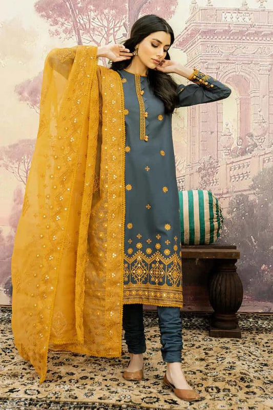 3 Pc Unstitched Heavy Embroided Lawn Suit (Emb. Organza Dupatta) CS-840