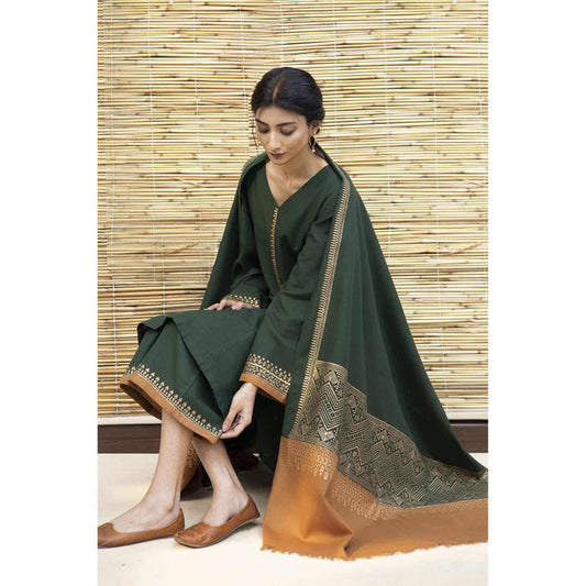 3 Piece - Unstitched Dhanak Fabric With Wool Shawl BR-1075